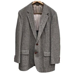 VTG 80s Wool Herringbone Tweed Single Breasted 2 Button Sportscoat Gray Men’s 44